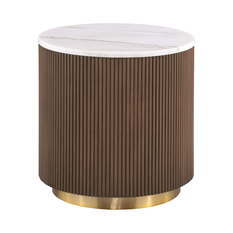 3 Piece Table Set Oval Cocktail Table, 2 Round End Tables - Brown / Gold / White