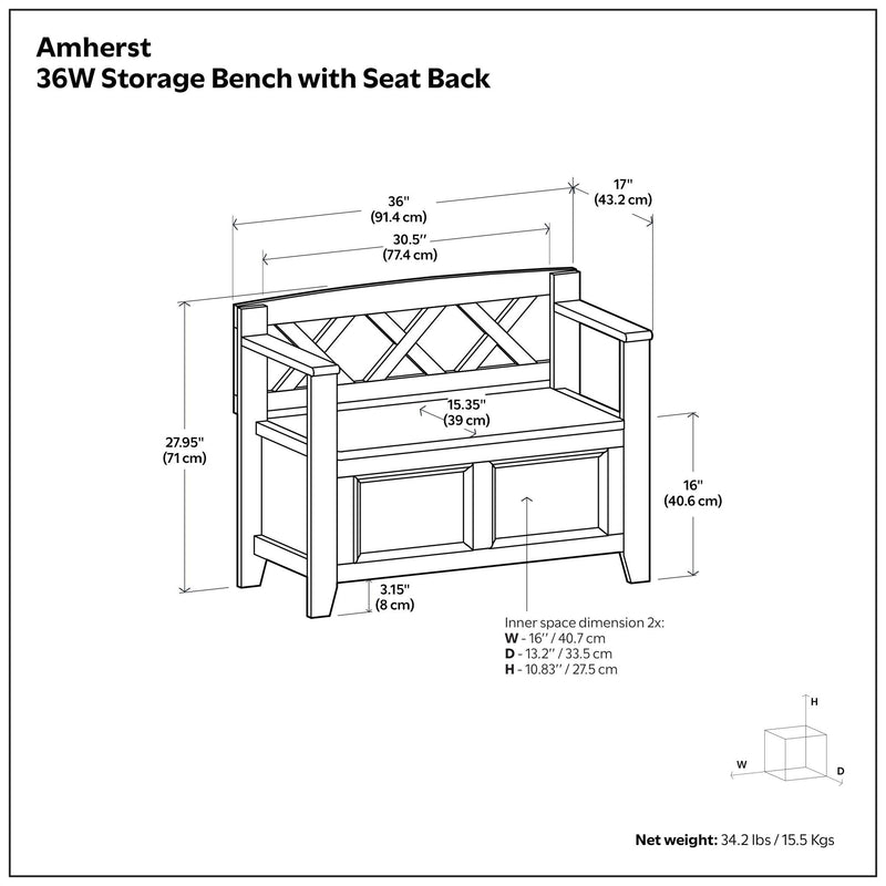 Amherst - Small Transitional Entryway Storage Bench