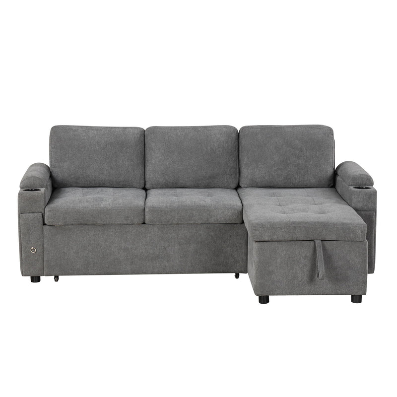 Convertible L Shaped Sofa Couch With Storage, Cup Holders, USB Ports
