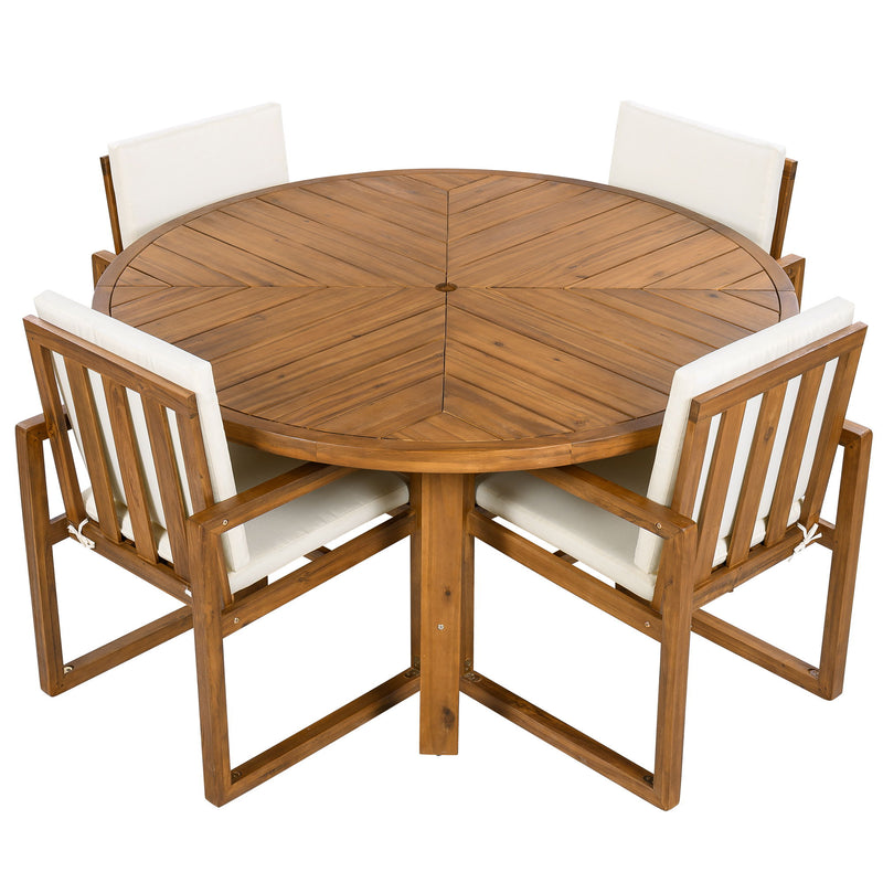 5 Piece Outdoor Patio Dining Set With 4 Armchairs And Table - Beige