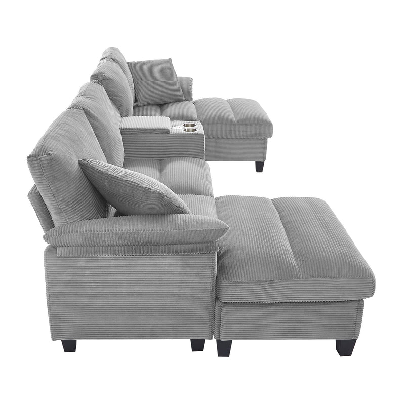 Modern U - Shaped Sectional Sofa With Storage Ottomans, USB Ports, And Cup Holders