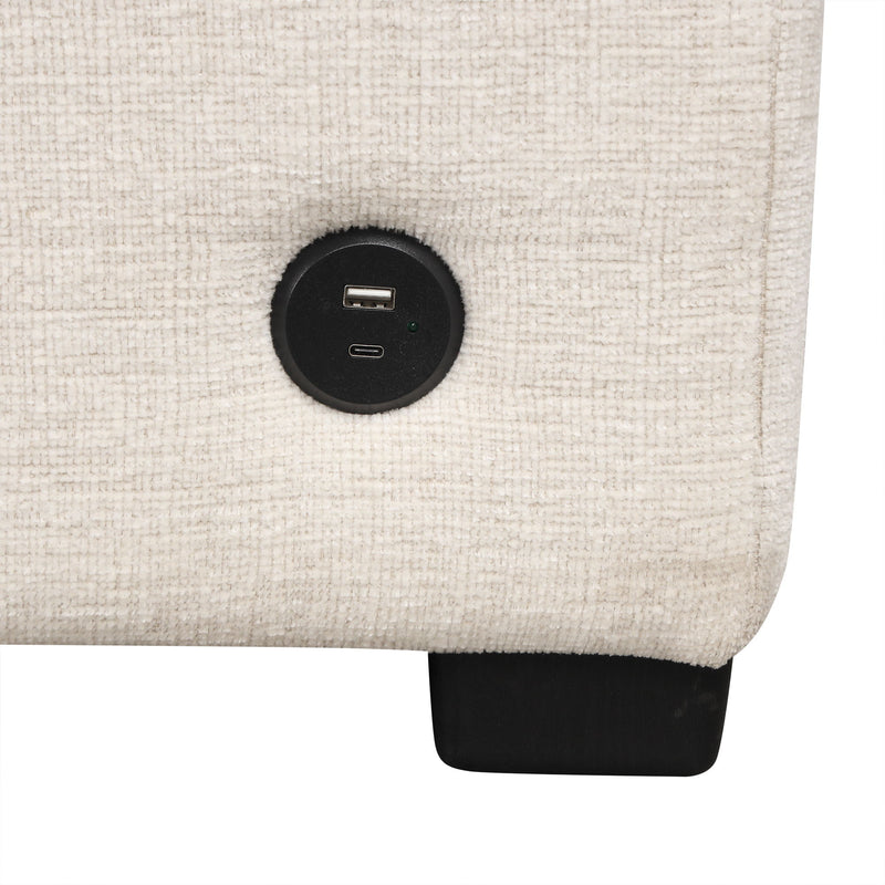 Modern 2 Seater Loveseat Sofa With Pull-Out Bed, Fabric, Built-In USB Ports & Cup Holders