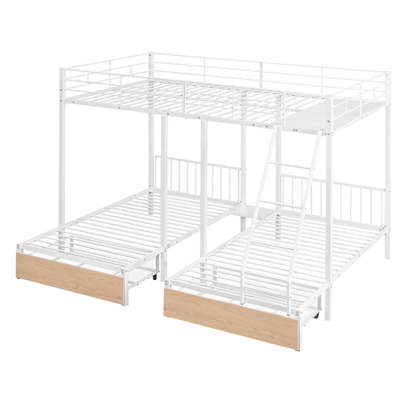 Triple Bunk Bed With Drawers And Guardrails