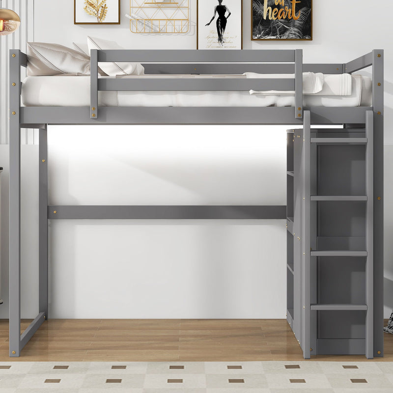 Loft Bed With Built In Wardrobe, Storage Shelves, And LED Light