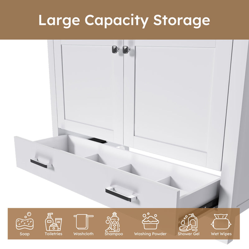 42" Bathroom Vanity Base With Doors And Drawer - White