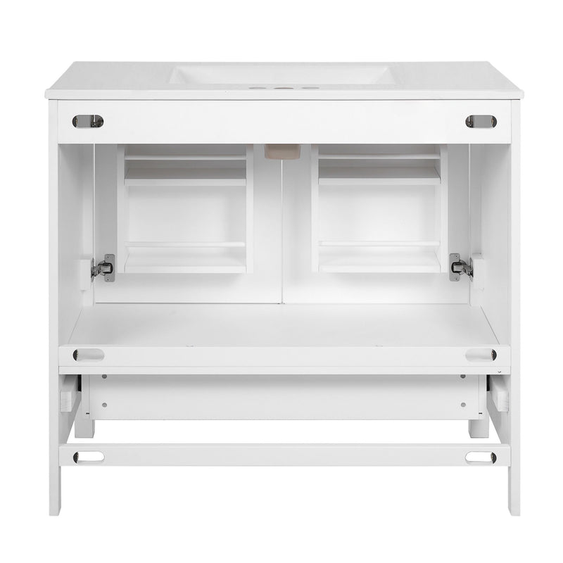 Bathroom Vanity With Sink, Soft Close Doors, Double Shelves & Divided Drawer