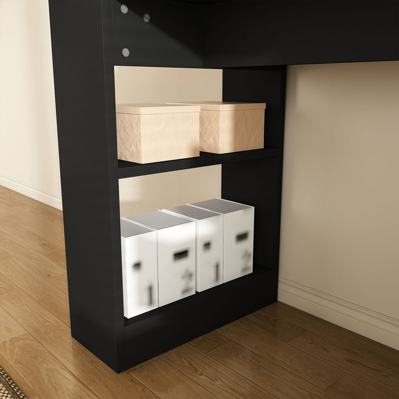 Computer Desk With 4 In 1 Socket, 3 Slide Drawers And 4 Storage Levels, For Home Office - Black