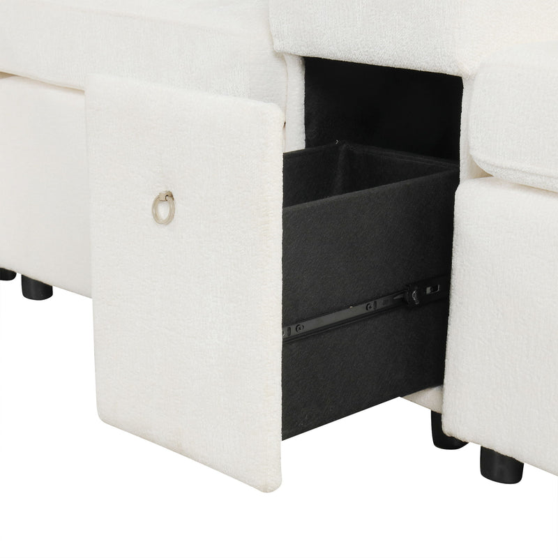Modular L-Shaped Sectional Sofa Bed With Pull-Out Sleeper, Cup Holders, And Storage
