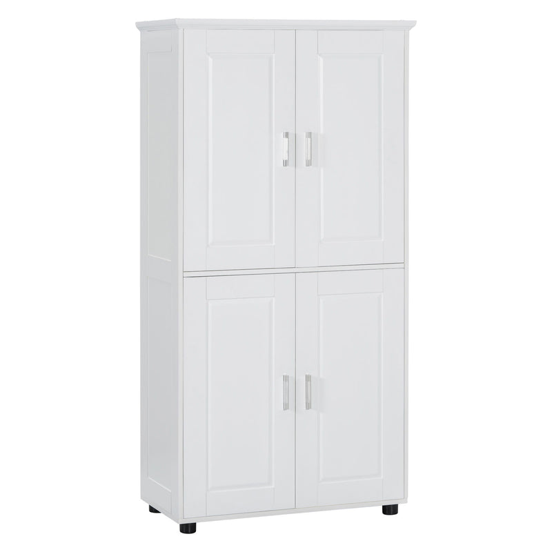 Tall And Wide Bathroom Floor Storage Cabinet With 4 Doors, Adjustable Shelves - White