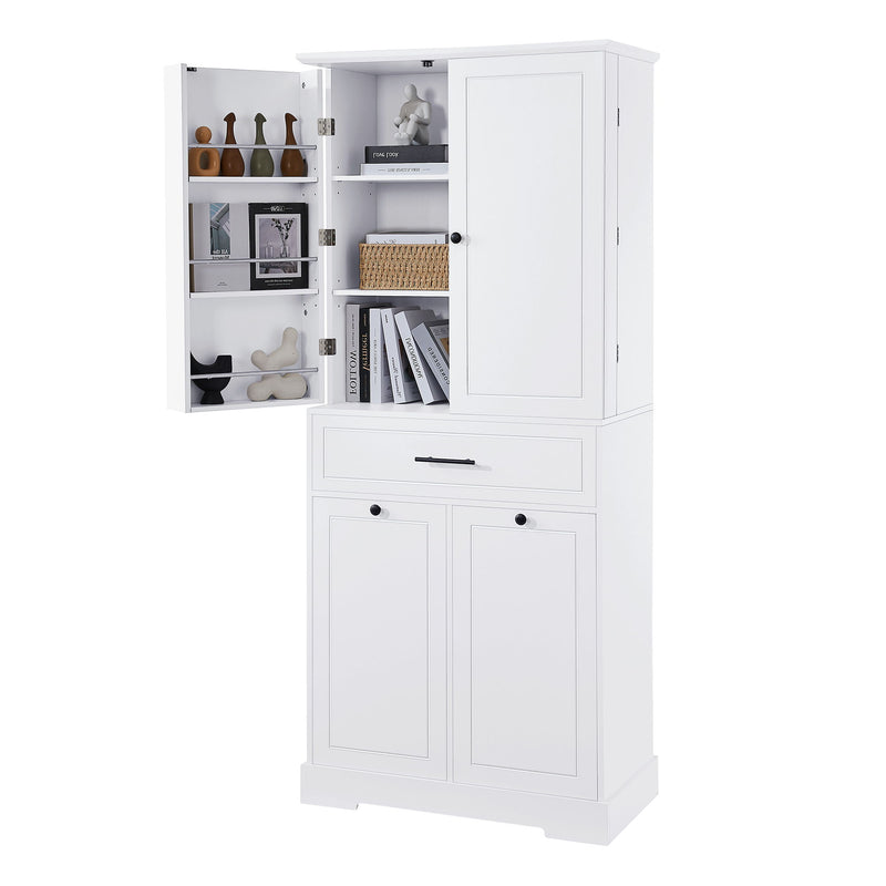 Freestanding Bathroom Storage Cabinet With Doors, Drawers, And Tilt Out Laundry Hamper - White
