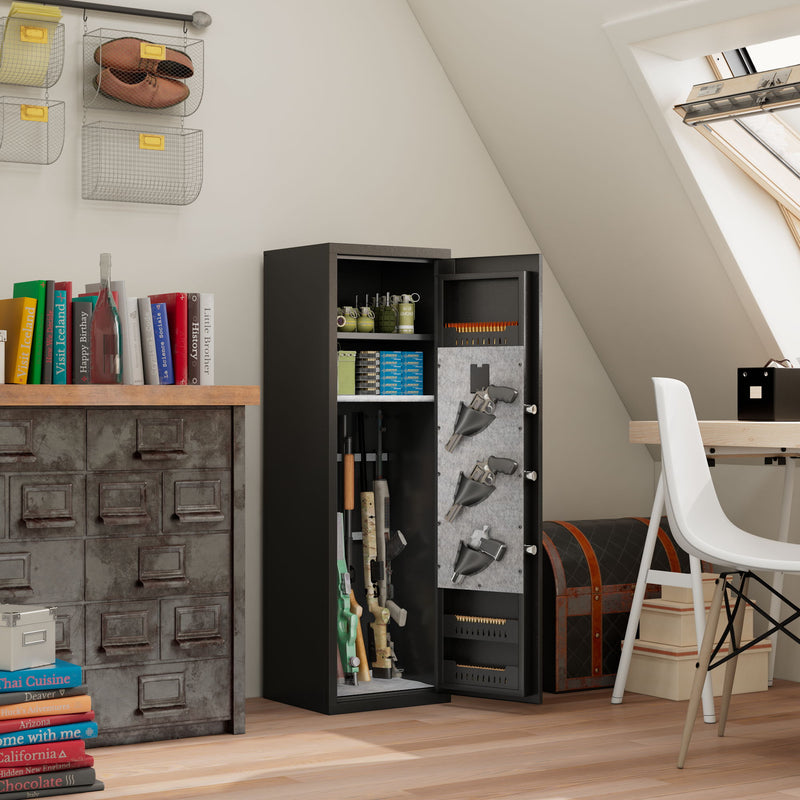 Rifle Safe, Biometric & Keypad Lock, Adjustable Gun Racks With Built In Alarm System