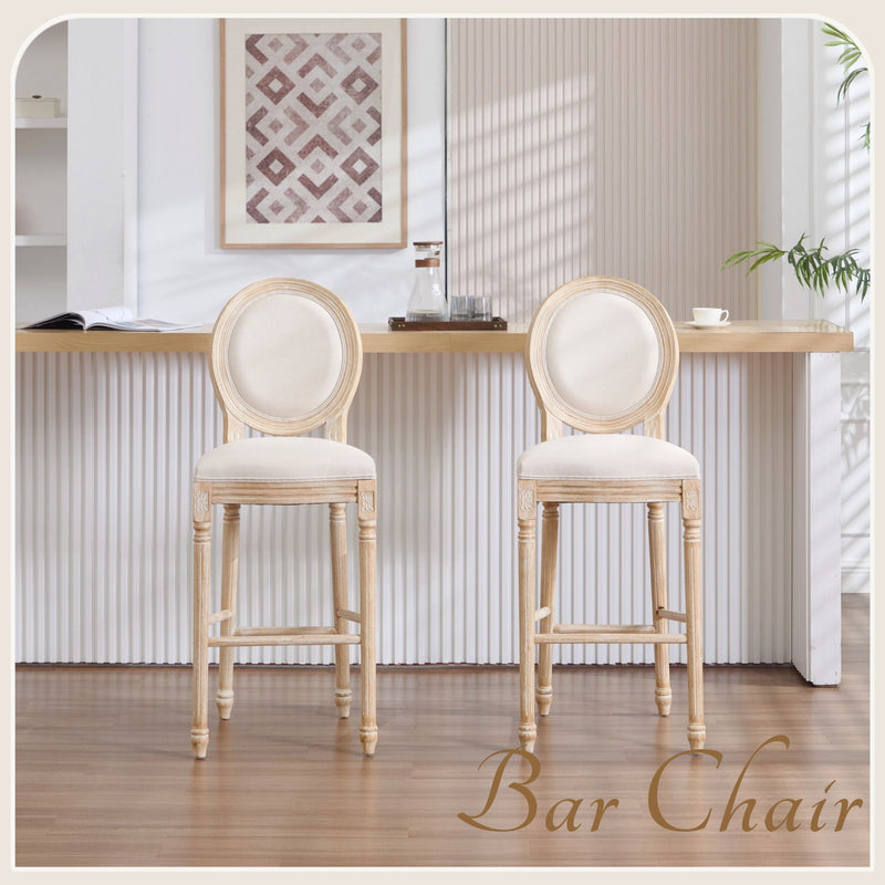 30'' Height Upholstered Bar Chairs With Round Back (Set of 2) - Beige