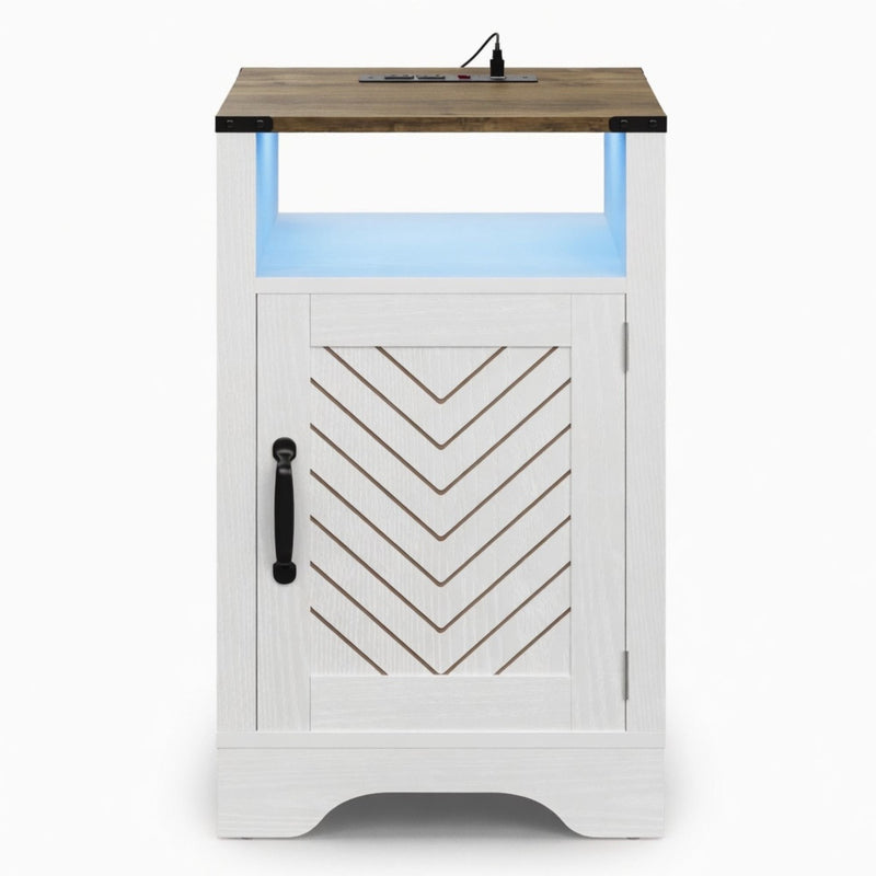 Farmhouse Nightstand With Charging Station & Storage