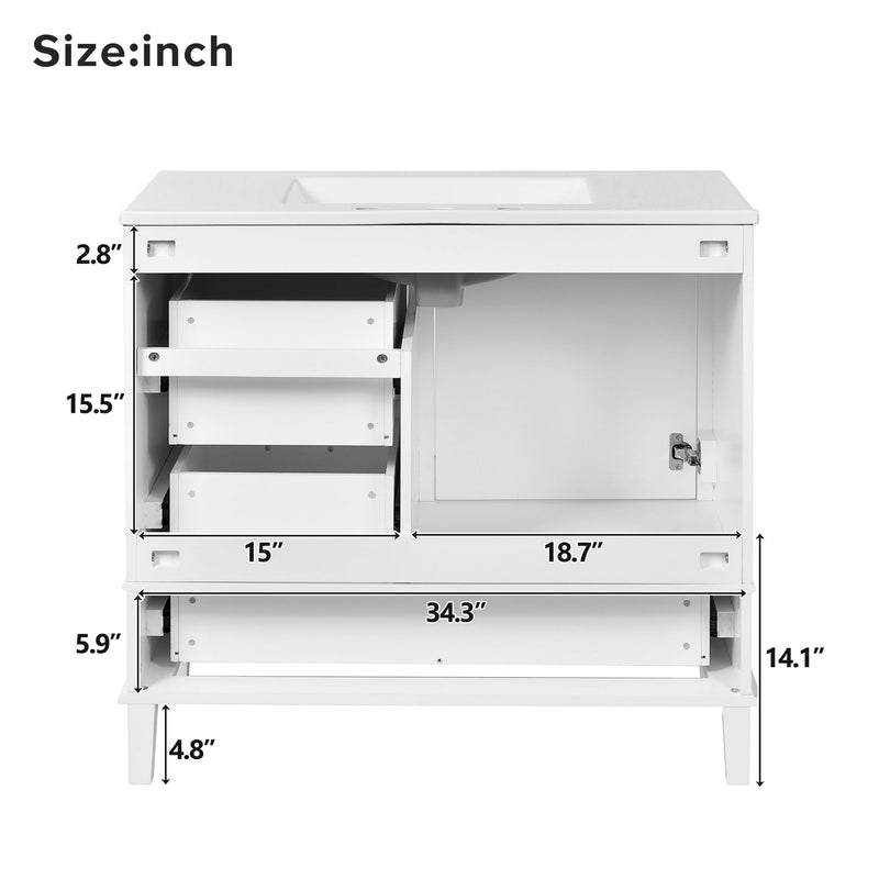 Bathroom Vanity, Modern Bathroom Cabinet With Sink Combo Set, Bathroom Storage Cabinet With A Soft Closing Door And 3 Drawers, Solid Wood Frame