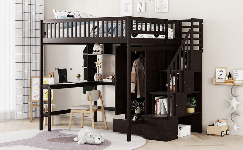 Loft Bed With Bookshelf, Drawers, Desk, And Wardrobe