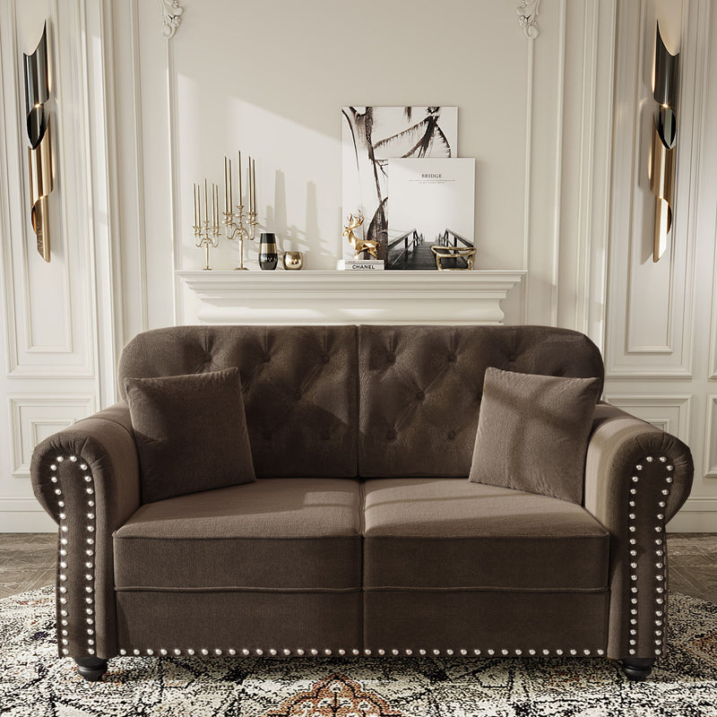 Upholstered Chesterfield Sofa With Nailhead Trim And Rolled Armrests