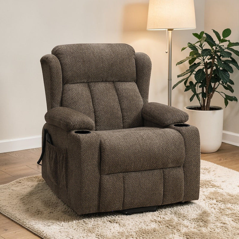 Lusio - Power Motion Recliner With Lift & Cup Holder - Brown