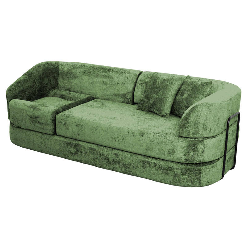 3 Seater Sofa With Built In Pet Bed Nook, Curved Design And 2 Throw Pillows