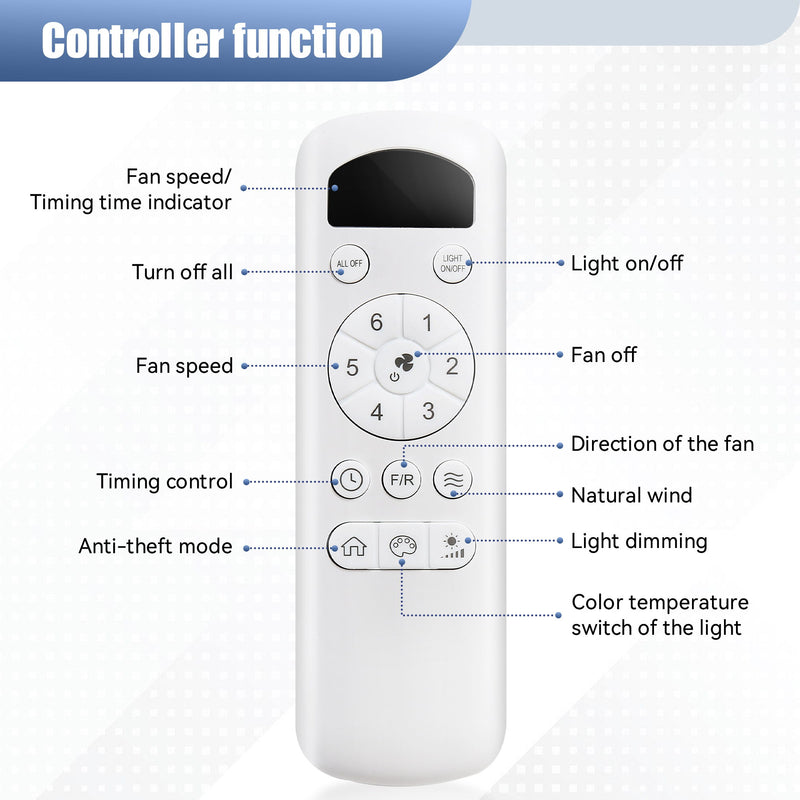 52" Ceiling Fan With 18W LED Light And Remote Control