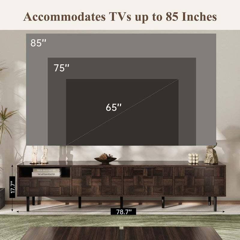 78" TV Stand With Storage Cabinets For Living Room - Walnut