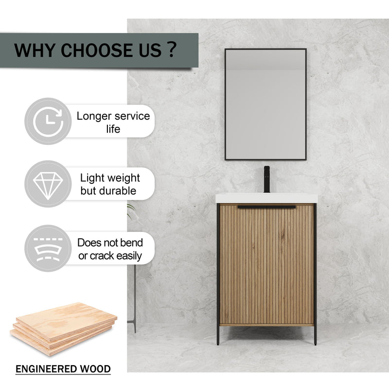 Modern Freestanding Bathroom Vanity With Resin Sink & Soft Close Cabinet Doors
