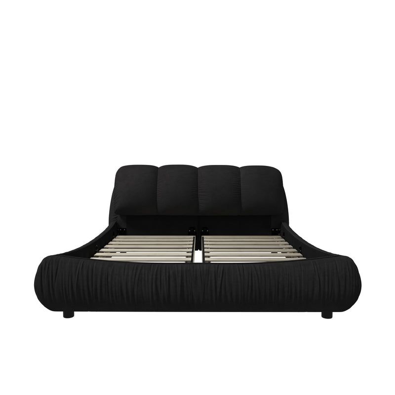 Luxury Upholstered Platform Bed With Oversized Padded Backrest And Solid Wood Frame