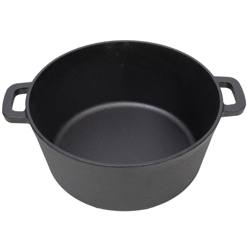 3 In 1 Pre-Seasoned Cast Iron Dutch Oven, Outdoor Camping Deep Pot, 5 Quart With Silicone Handles - Black