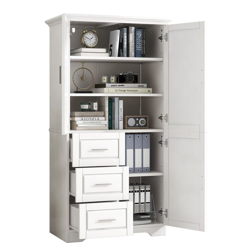 Tall And Wide Storage Cabinet With Doors, 3 Drawers