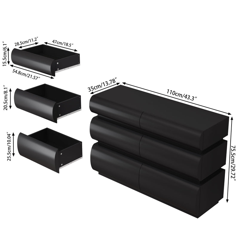Minimalist Modern 6 Drawer Dresser, Handle Free Design With Wide Storage