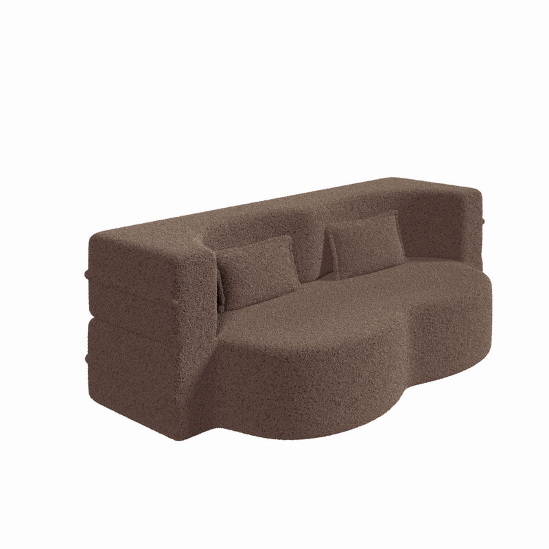 Modern Floor Sofa, With 2 Pillows, Convertible Teddy Fabric Foam Filled Bed