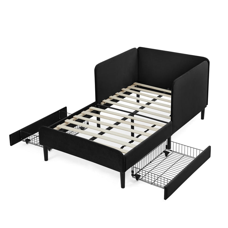 Upholstered Platform Bed Frame With 2 Storage Drawers And Adjustable Sofa Bed