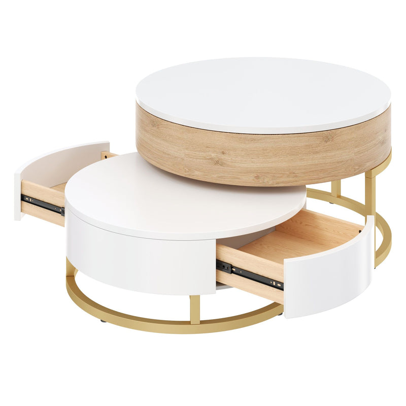 Modern Round Lift-Top Nesting Coffee Tables With 2 Drawers