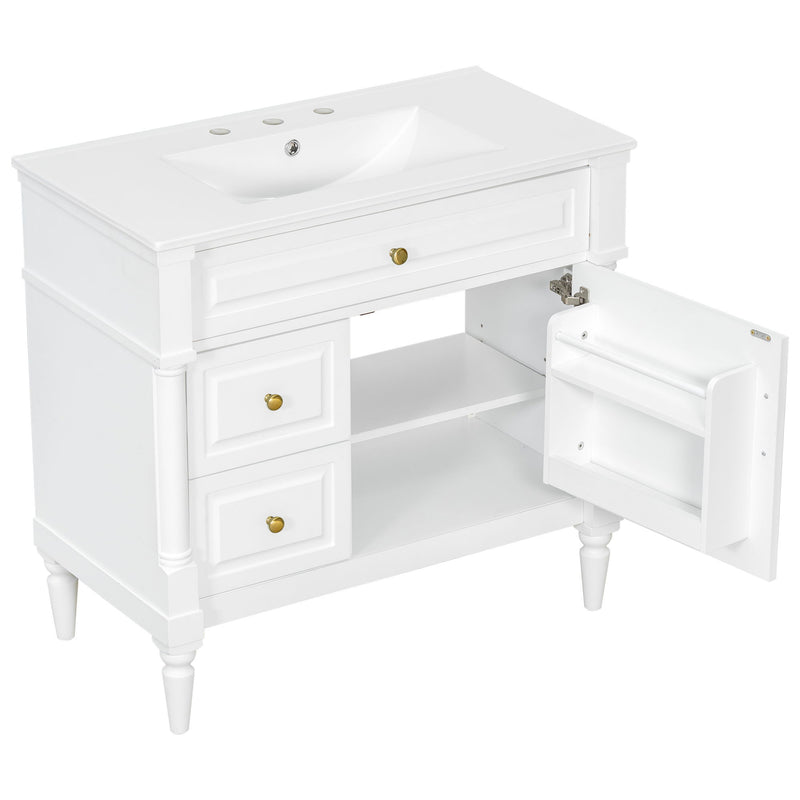 Freestanding Bathroom Vanity With Sink, Adjustable Shelf, Flip Drawer