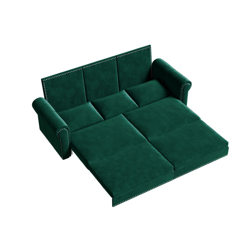 3 In 1 Convertible Sleeper Sofa With Nailhead Trim & Rolled Arm