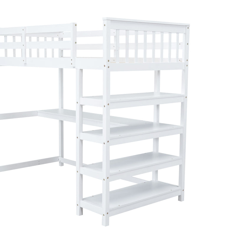 Loft Bed With Storage Shelves And Under Bed Desk