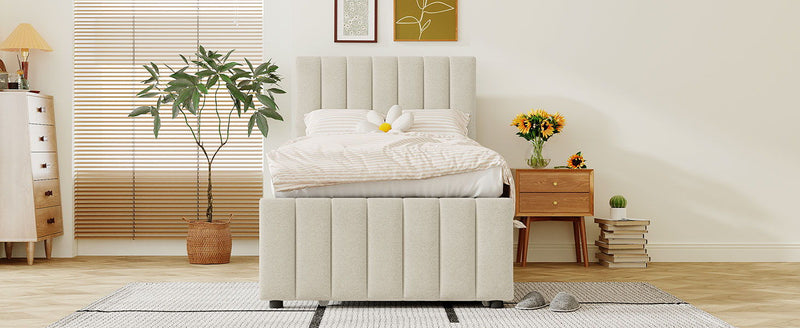 Upholstered Design Platform Bed With Trundle