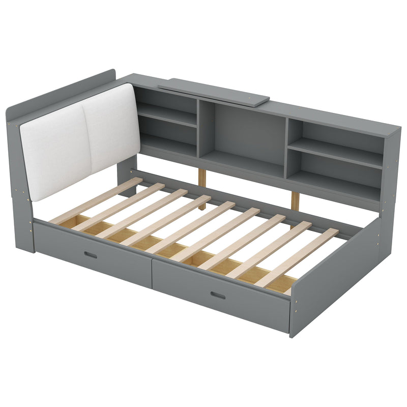 Platform Bed With Storage Headboard, Shelves And 2 Drawers