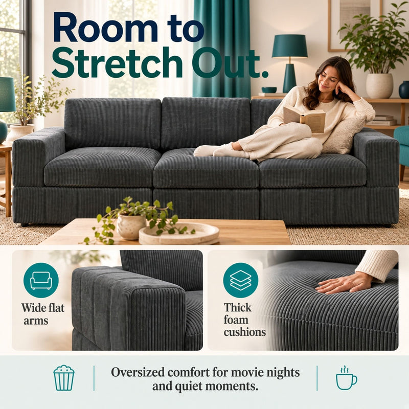 Oversized Modular Sectional Sofa 3 Piece Set For Living Room - Dark Gray