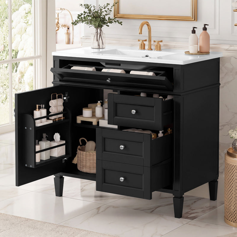 Bathroom Vanity With Sink, Rectangular Storage Cabinet & 2 Drawers And Tip Out Drawer