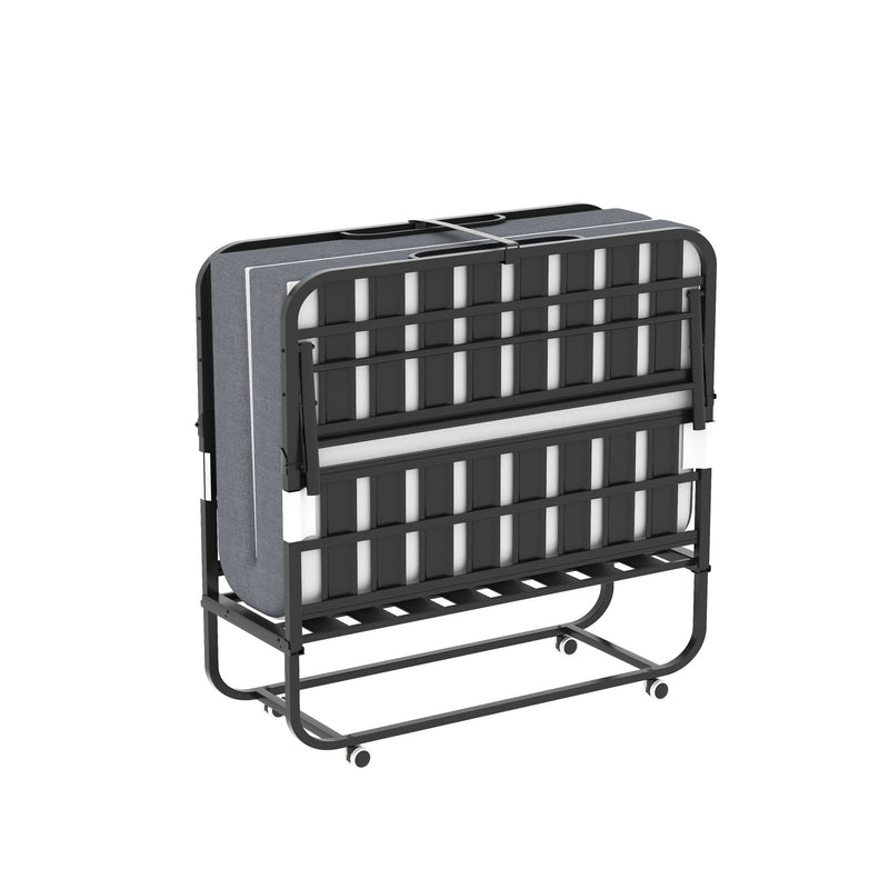 Twin Wide Folding Bed For Tall People, Extra Long & Wide Rollaway With Memory Foam, Heavy-Duty Capacity Guest, Spacious Portable Cot - Black