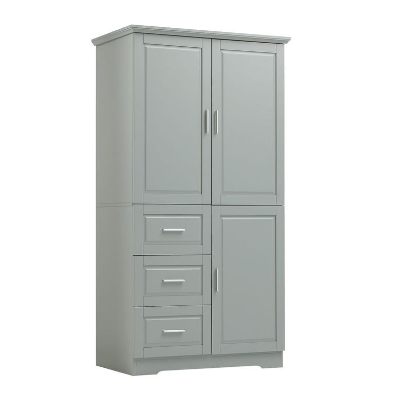 Tall Wide Storage Cabinet With Doors, 3 Drawers