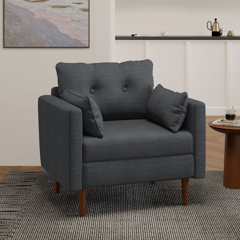 Enchantica - Upholstered Fabric Club Chair With Button Tufted And 2 Accent Pillows
