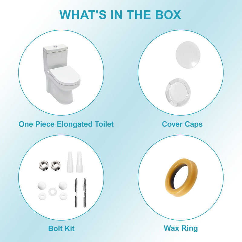 1 Piece Toilet For Bathroom, Dual Flush 1.1 / 1.6 Gpf, Soft Closing Seat - White