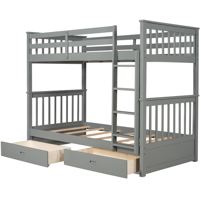 Bunk Bed With Ladders And 2 Storage Drawers