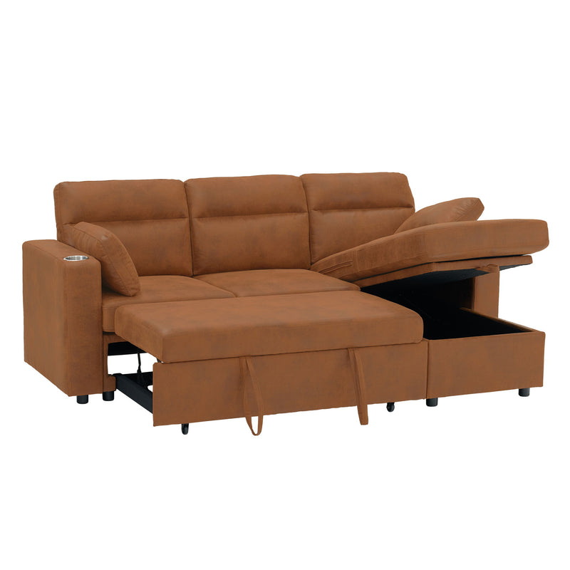 Convertible Sectional Sofa With Storage Chaise, Cup Holders And Pull Out Sleeper