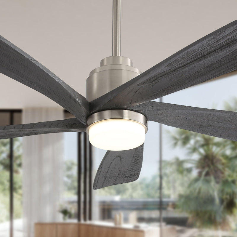 52" Ceiling Fan With Dimmable LED Light, 5 Blades, Reversible DC Motor - Nickel