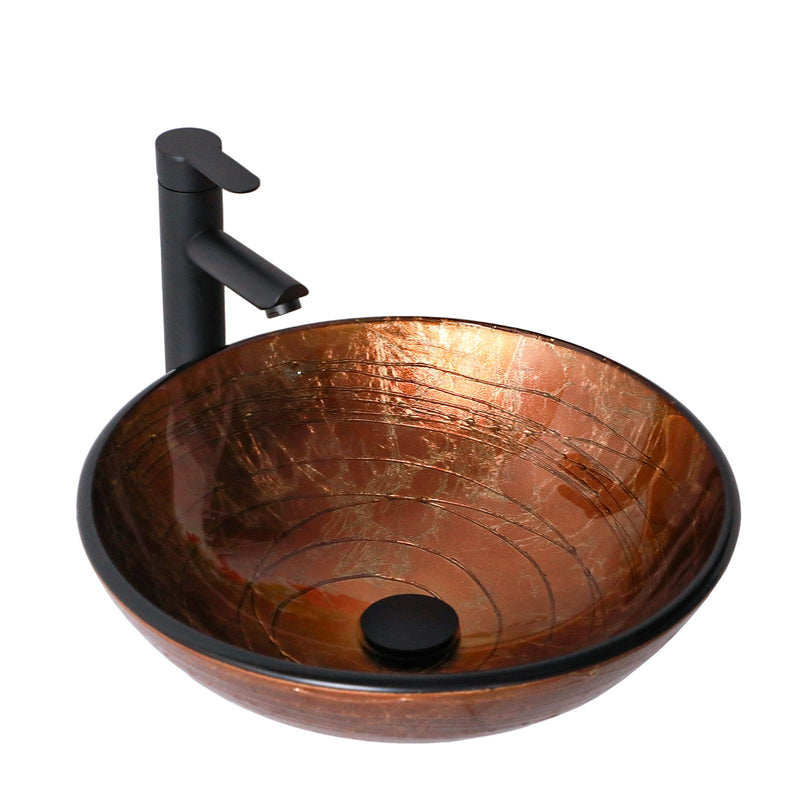 Vessel Bathroom Sink With Pop Up Drain, Round Bowl For Vanity Smooth - Brown