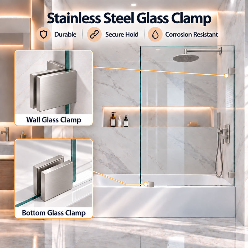Frameless Bathtub Shower Screen, Reversible Installation