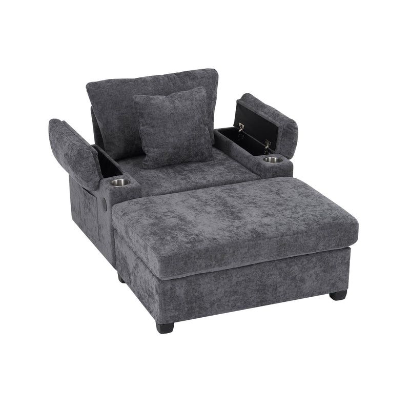 Modern Oversized Chair With Ottoman, Cupholders And USB Charging Ports