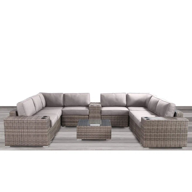 Modern Patio Rattan Sectional Set With Cushions